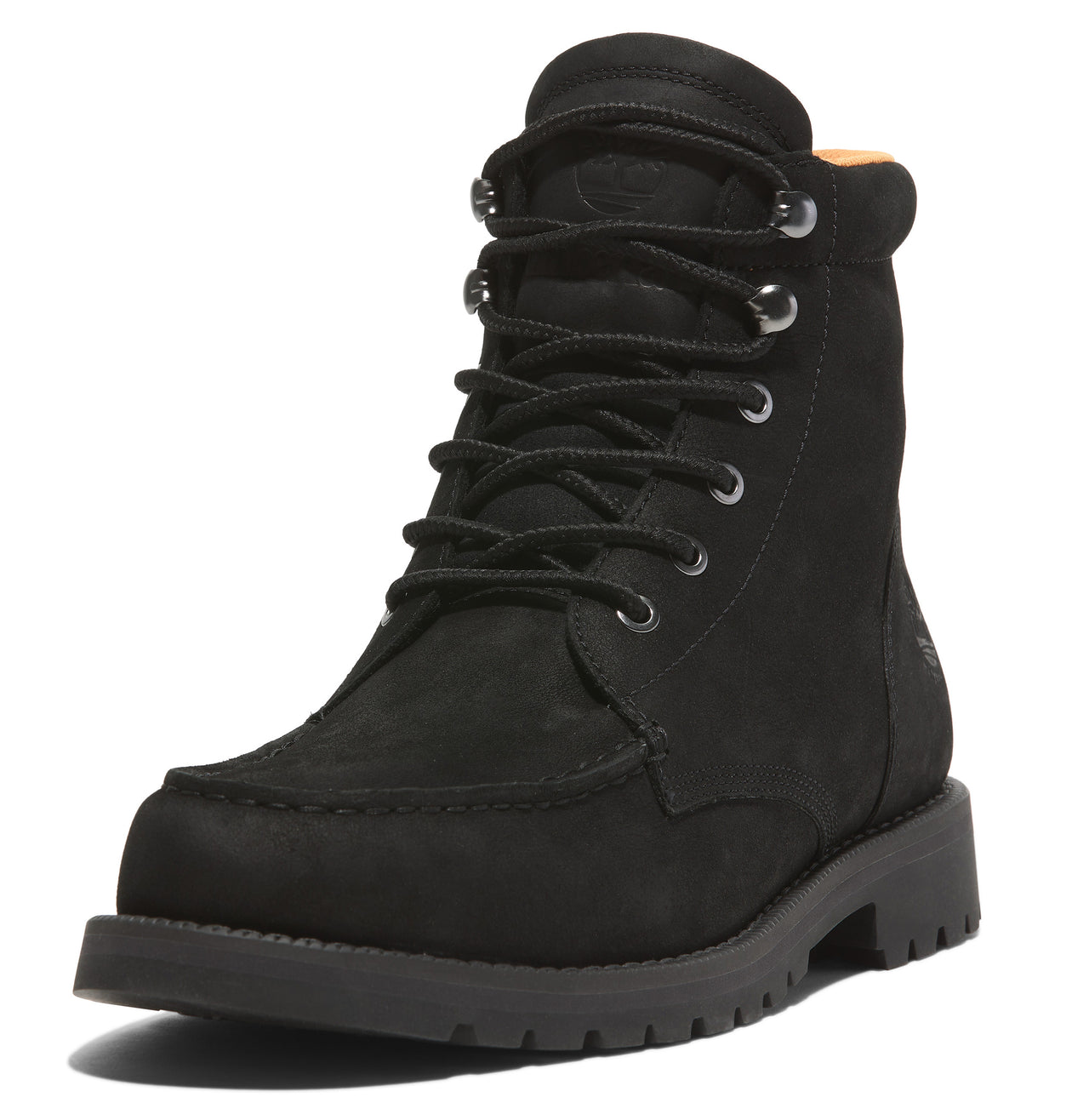 Black ankle-high work boot with laces and a thick sole.