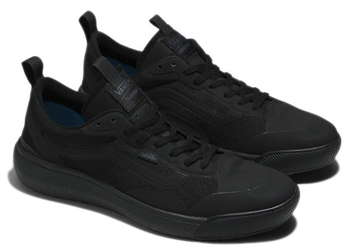 A pair of black sneakers with pull tabs