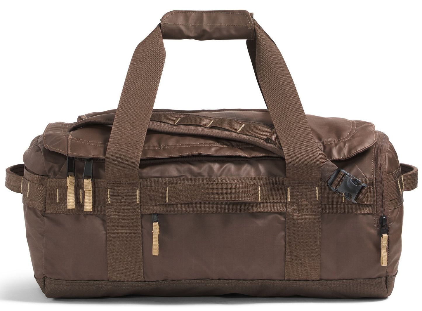 Brown duffel bag with two handles.