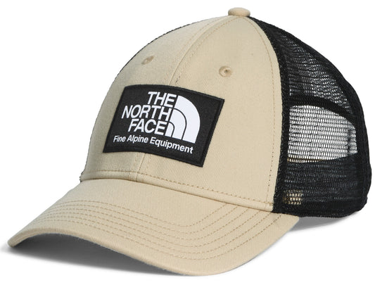 Tan and black ballcap with patch saying "The North Face, Fine Alpine Equipment".