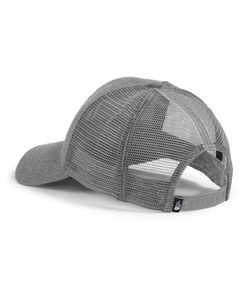 Gray trucker hat with mesh back.
