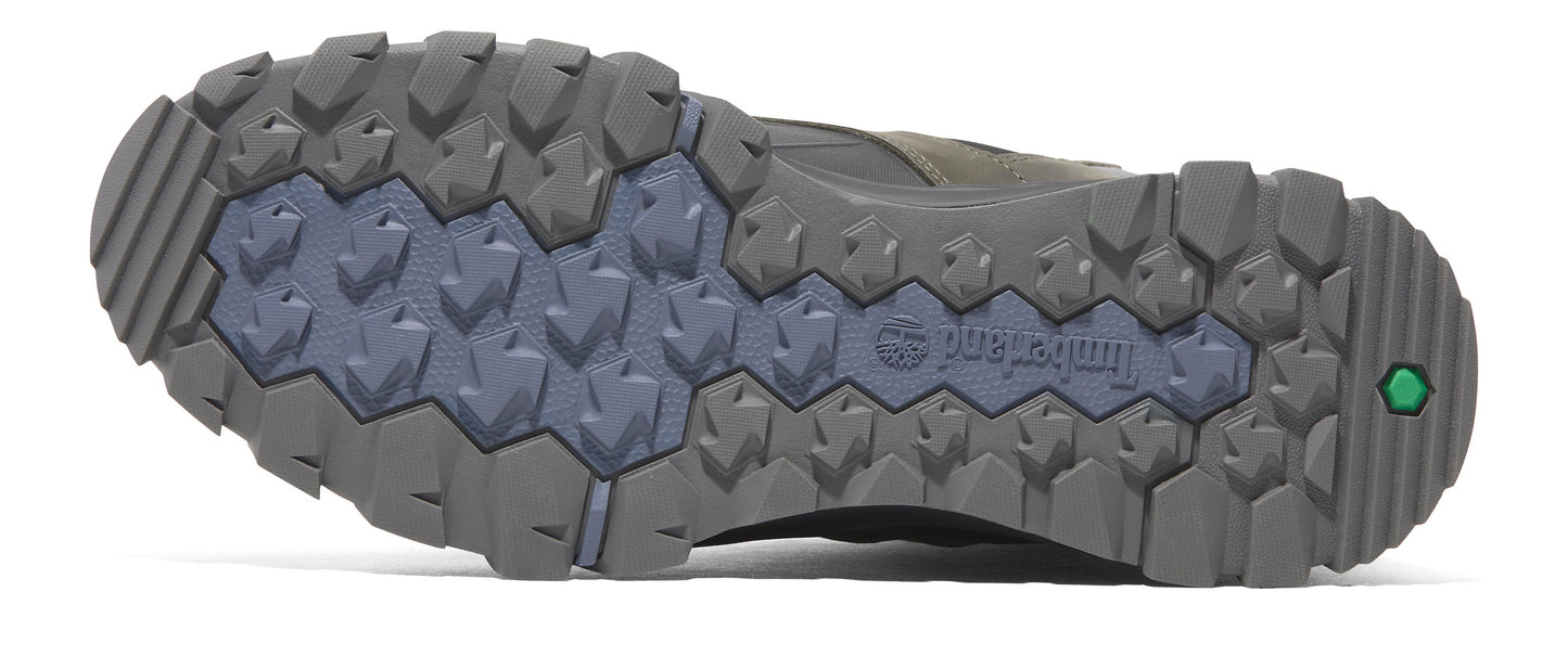 The sole of a shoe with the Timberland logo.