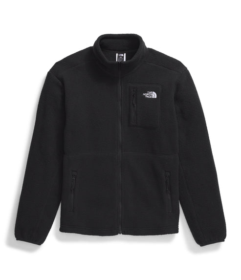 Black fleece jacket with full zipper and chest pocket.