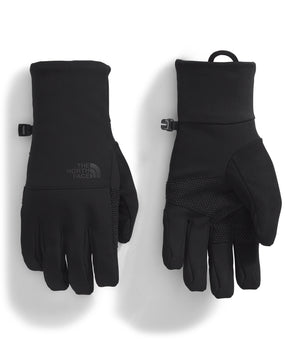 Pair of black gloves, wrist loop, finger grips.