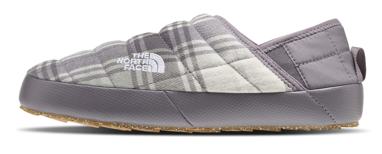 Grey plaid quilted clog with The North Face logo.