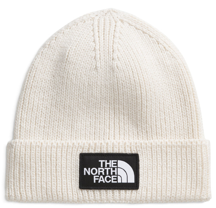 Knit beanie with rectangular logo patch.