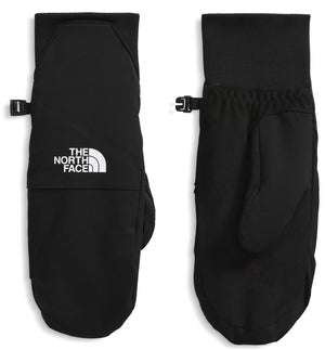 Two black mitts; one has the logo "THE NORTH FACE".