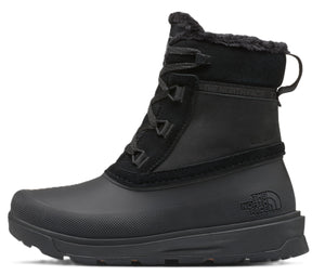 Black, mid-calf, insulated winter boot with a faux fur lining and lace-up closure.