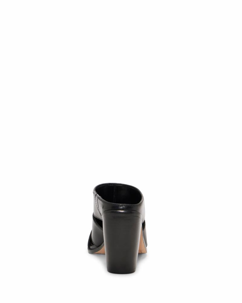 Black heeled mule with cutout detail.
