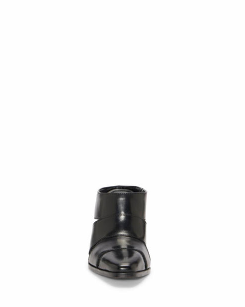 Black ankle boot with a square toe.