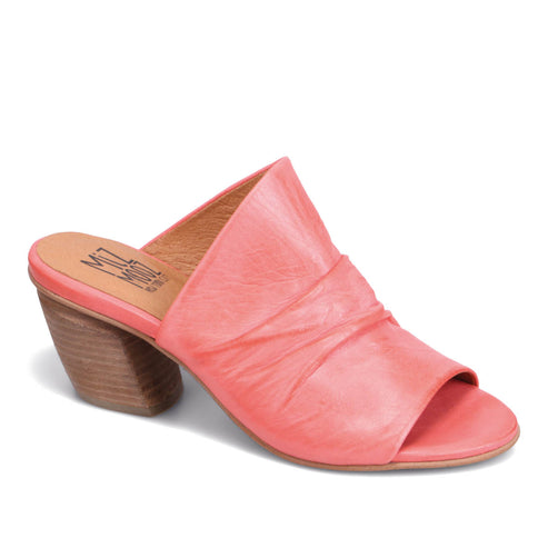 Peach colored leather heeled slip-on shoe