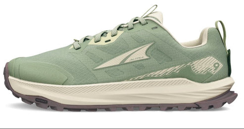 A light green running shoe with tan midsole, tan logo and the number 9 on the heel.
