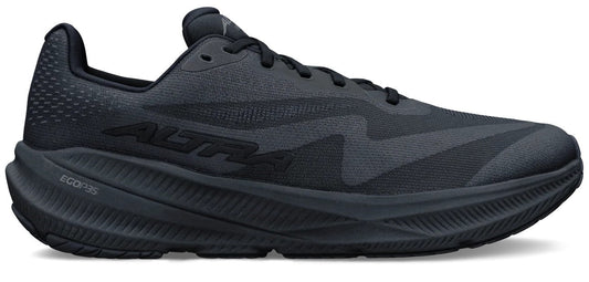 A black Altra running shoe shown from the side with EGO P35 text on the heel of the midsole.