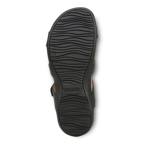 black sandal outsole showing wavy grooves, and the word VIONIC