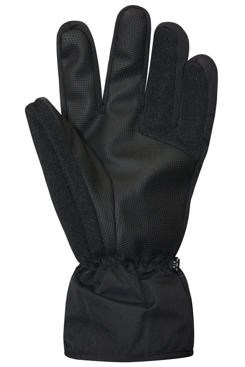 Black ski glove with palm side facing viewer.