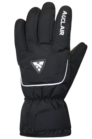 Black winter glove with white piping and the text AUCLAIR on the top.
