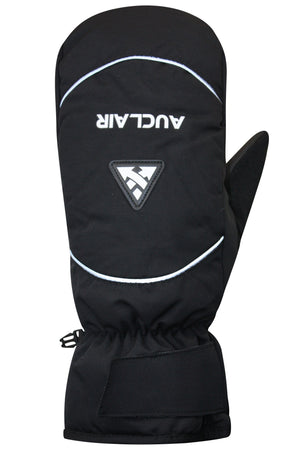 Black mitten with white trim and the text AUCLAIR above a logo.