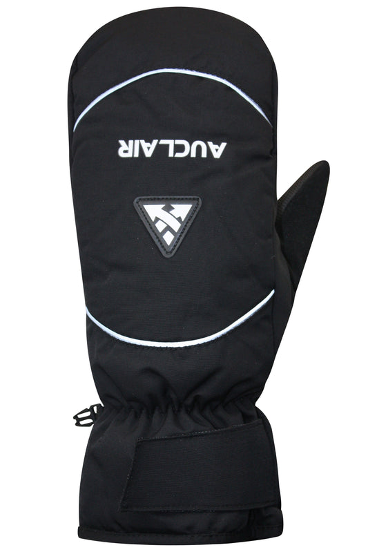 Black mitten with white trim and the text AUCLAIR above a logo.