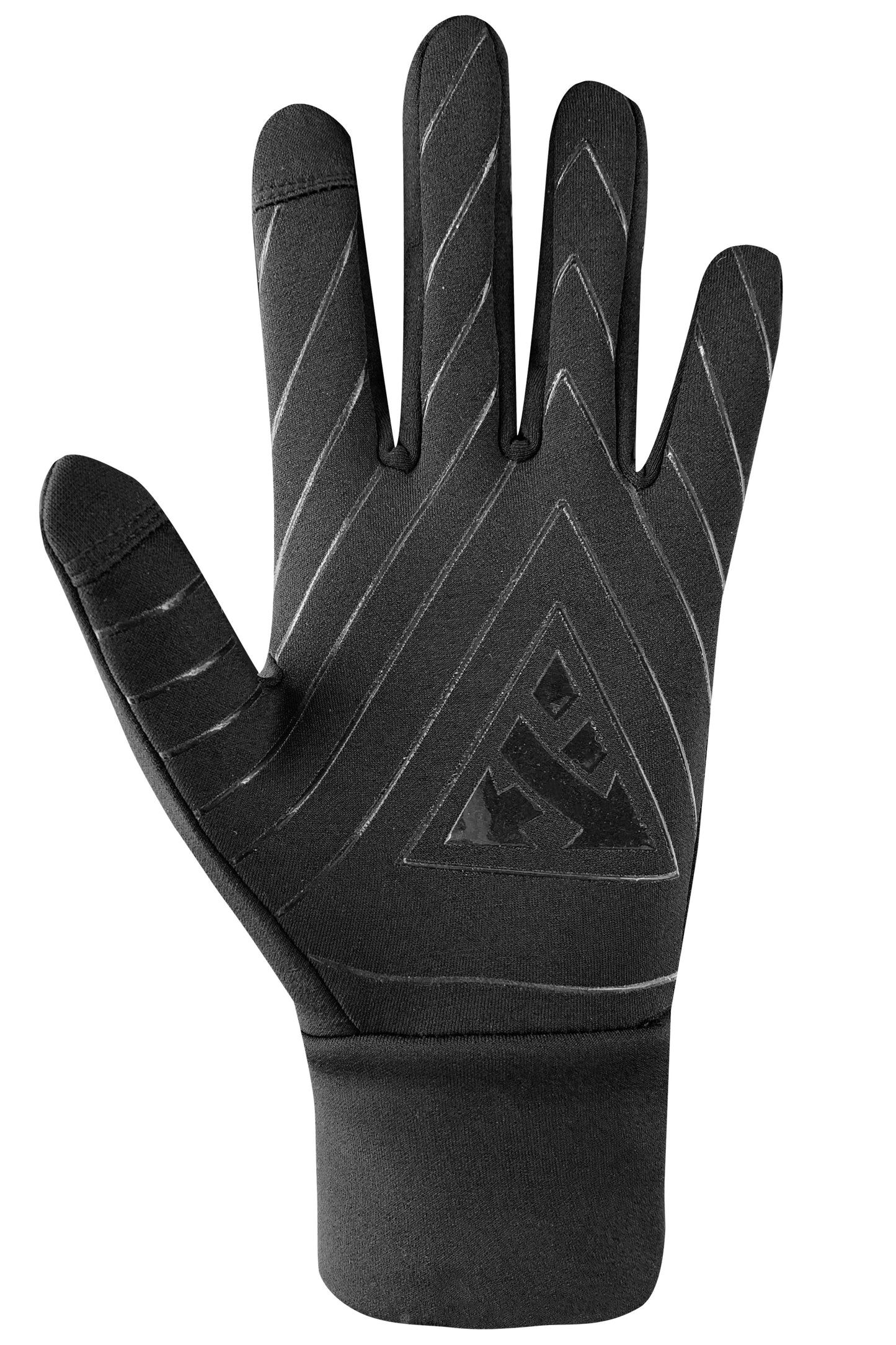 Black glove with finger articulation and triangular design.