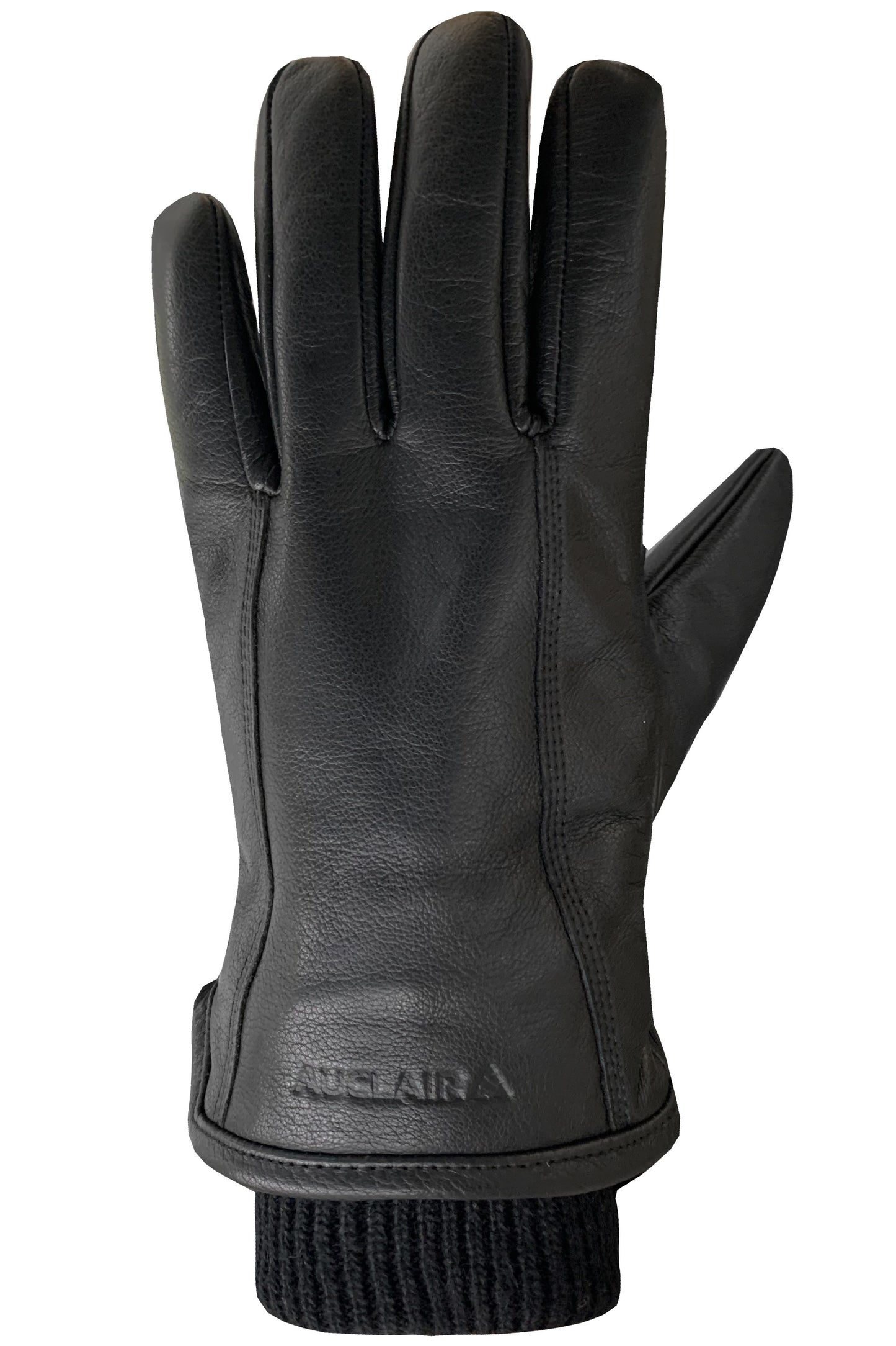 Black leather glove with a ribbed knit cuff and a visible 'NICCLAIR' logo.