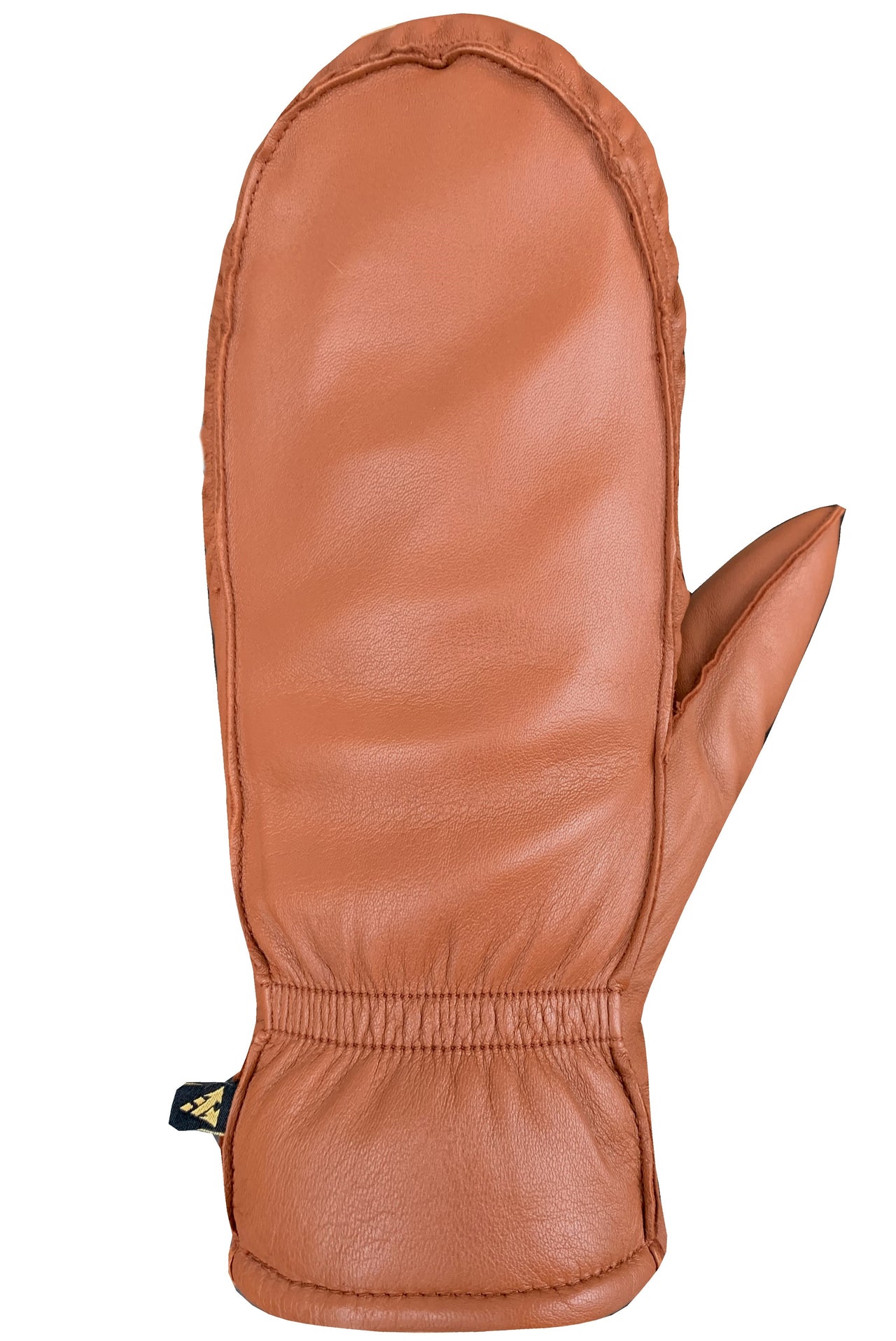 Leather mitten in tan with an index finger.