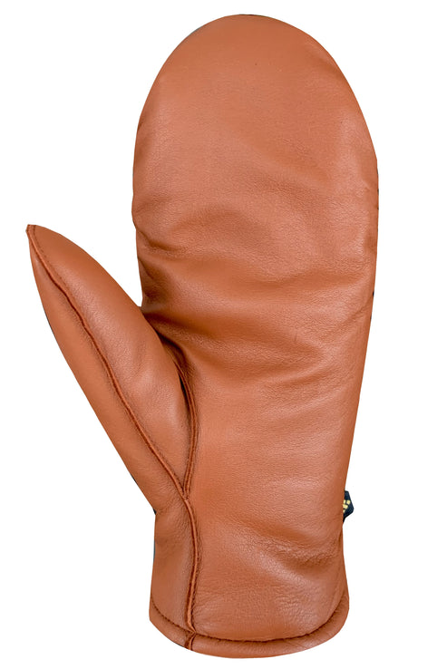 Leather mitten in brown.
