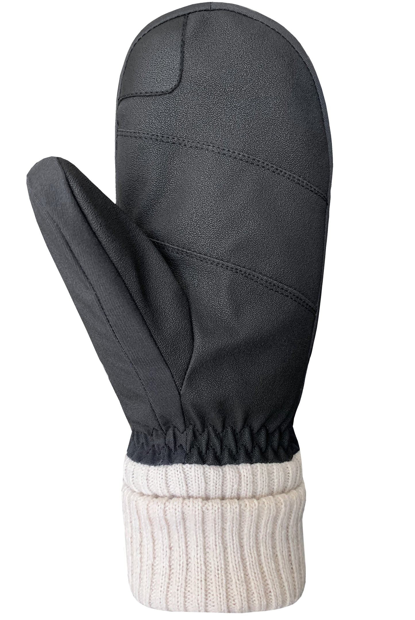 Gray mitten with knit cuff