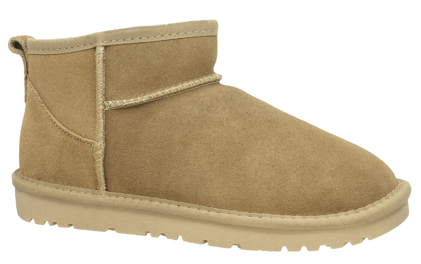 Short, tan, sheepskin boot.