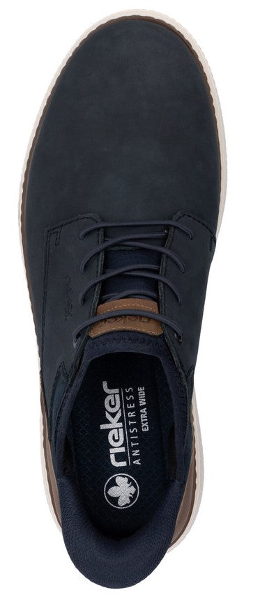 overhead shot of a laced shoe with "rieker ANTISTRESS EXTRA WIDE" inside