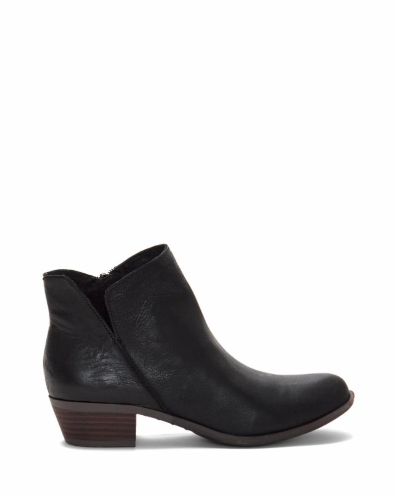 Black ankle boot with low block heel.