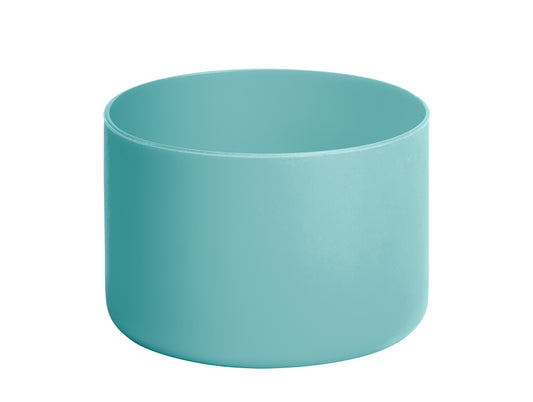 Cylindrical, teal-colored container.