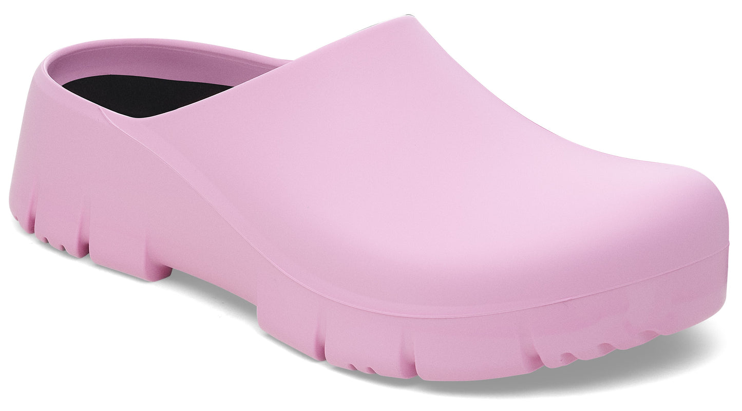 Light purple clog shoe with a chunky lug sole.
