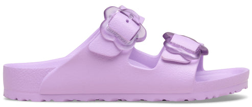 Lavender sandal with adjustable straps.