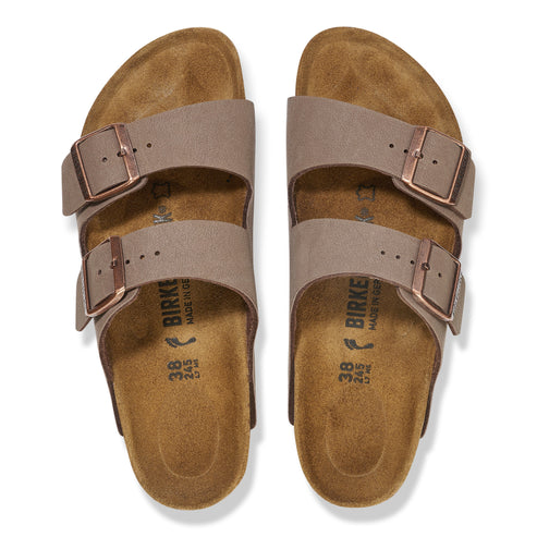 Pair of open-toed sandals with two adjustable straps and metal buckles.