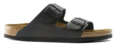 Black two-strap sandal with adjustable buckles.