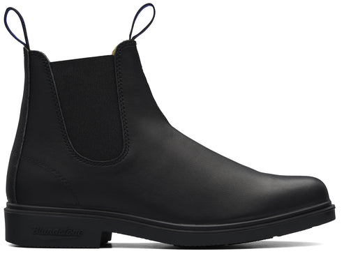 Black Chelsea boot with pull loops on the front and back.
