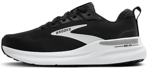A black and white sneaker with black laces.