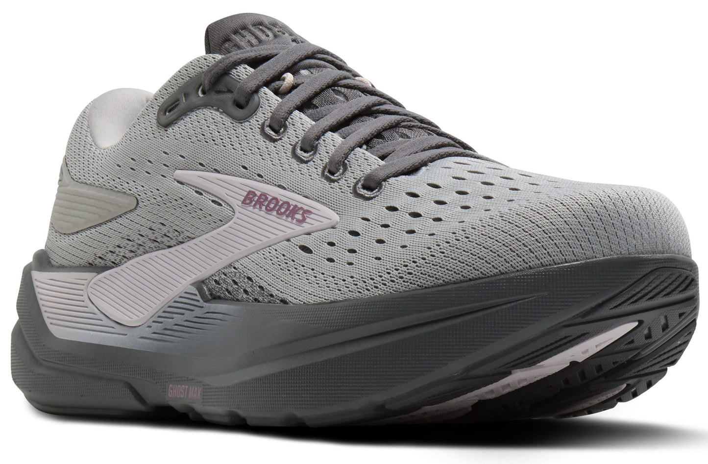 Gray running shoe with laces and BROOKS logo.