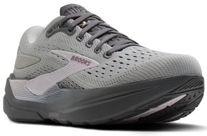 Gray running shoe with laces and BROOKS logo.