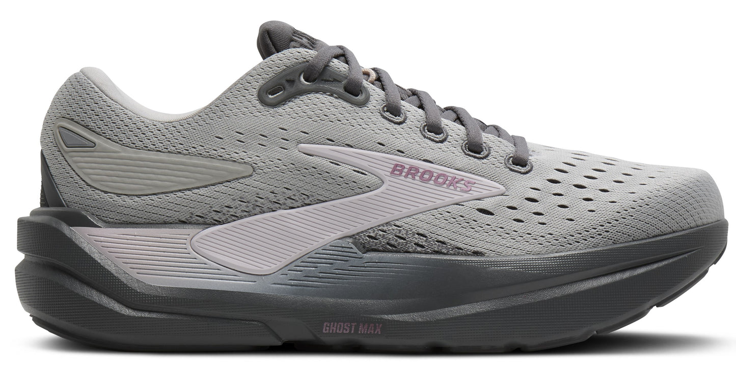 A gray running shoe with laces.