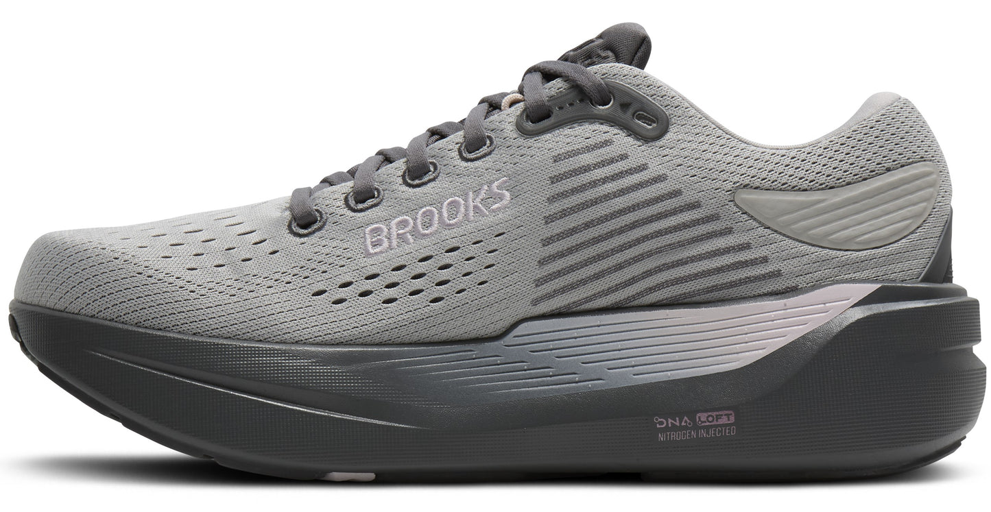 Gray running shoe with "BROOKS" in white along the side.