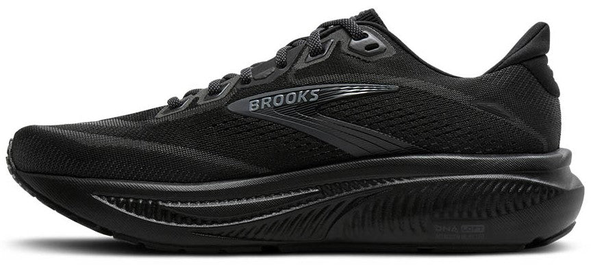 Black running shoe with a thick sole and BROOKS logo.