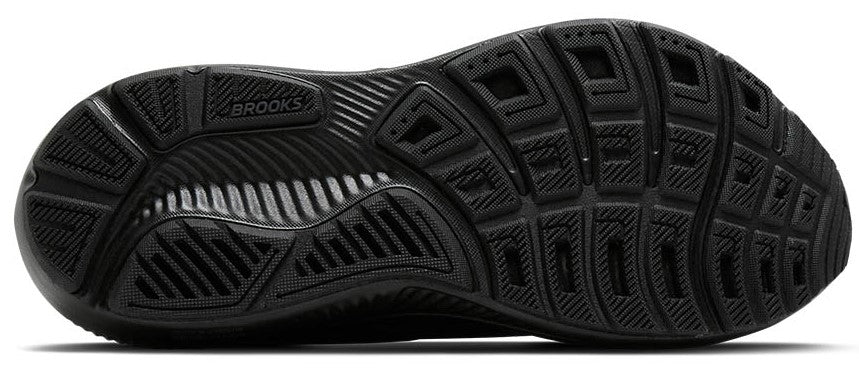 Black shoe sole with textured patterns and the word 'BROOKS'.
