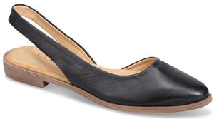 Black leather slingback with a low heel.