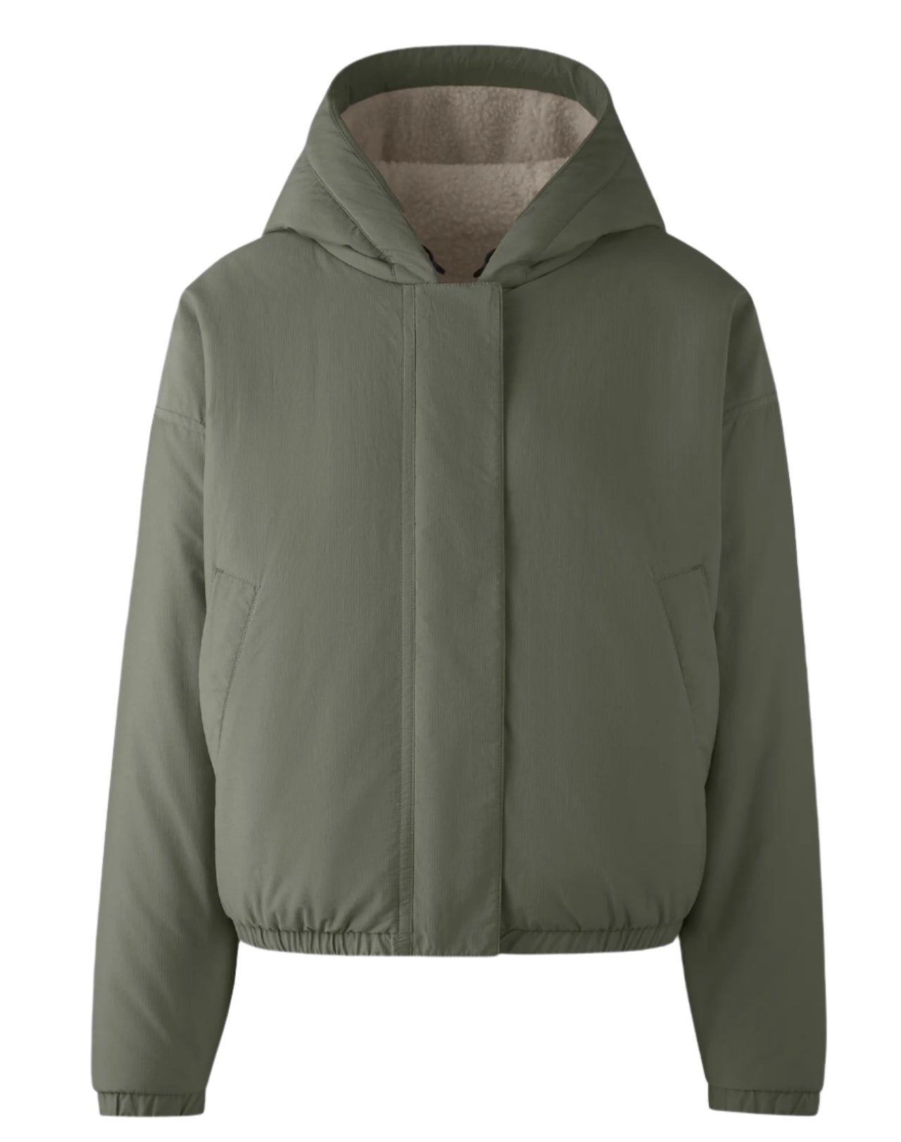 A short green hooded jacket.