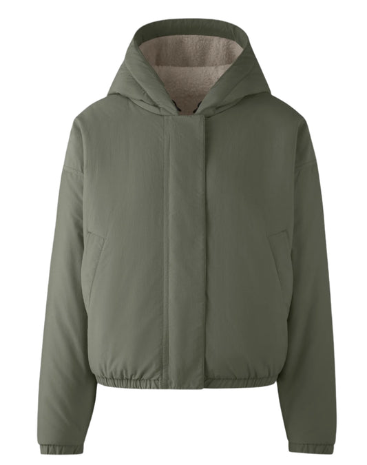 A short green hooded jacket.