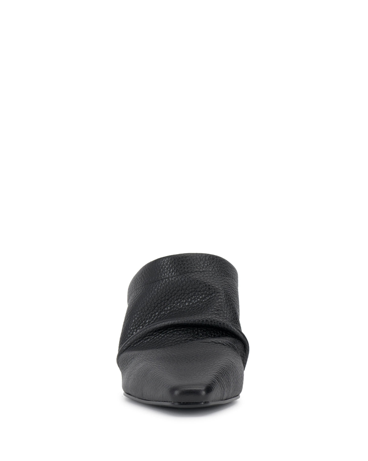 Black leather mule shoe with a square toe.