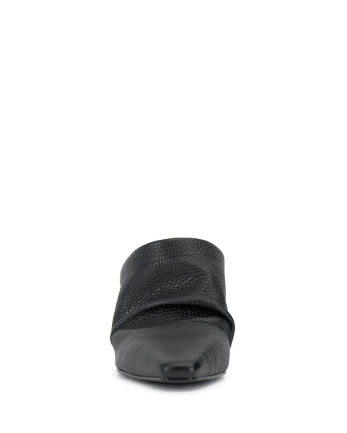 Black leather mule shoe with a square toe.