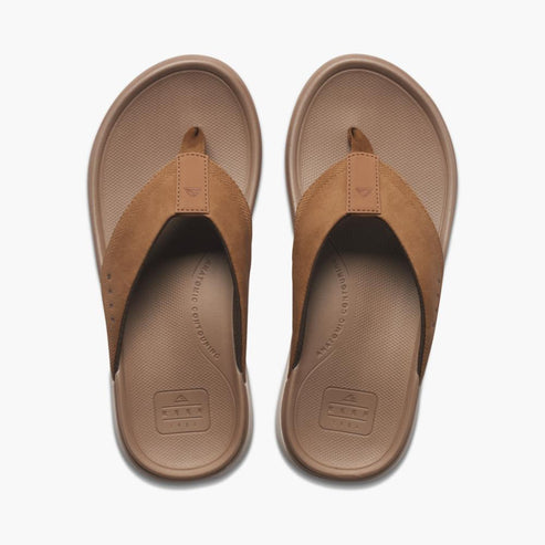 Pair of brown leather flip-flops.