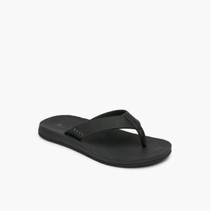 Black flip-flop sandal with black strap.